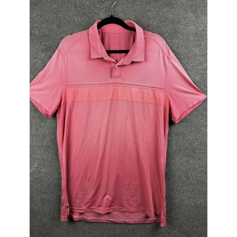 Lululemon Polo Shirt Mens L Pink Striped Golf Performance Mesh Breathable